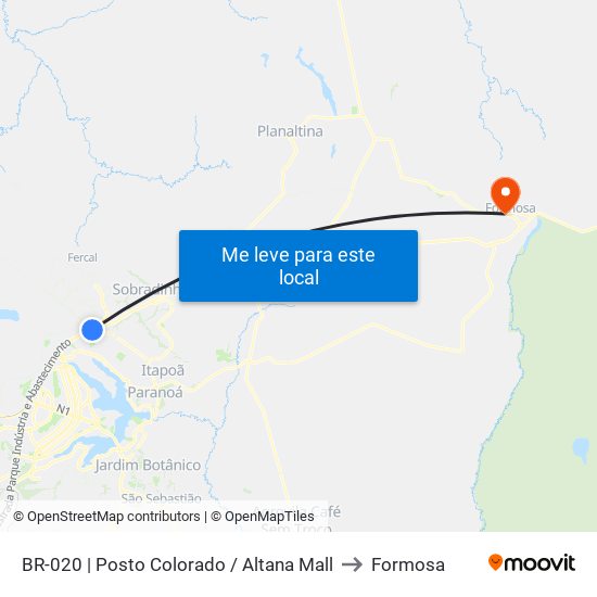 BR-020 | Posto Colorado / Altana Mall to Formosa map