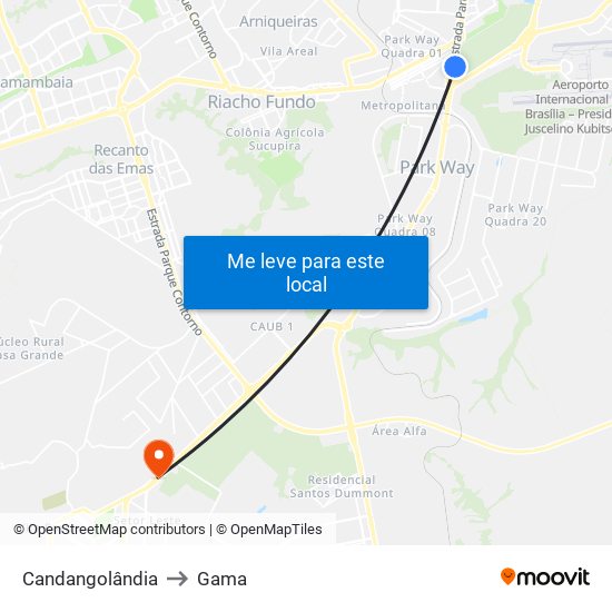 Candangolândia to Gama map