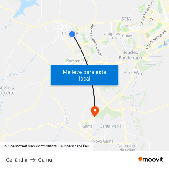 Ceilândia to Gama map
