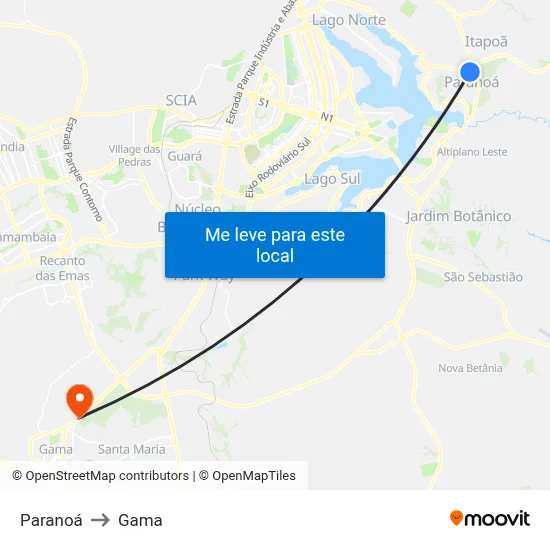 Paranoá to Gama map
