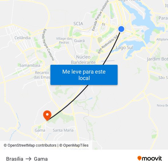 Brasília to Gama map