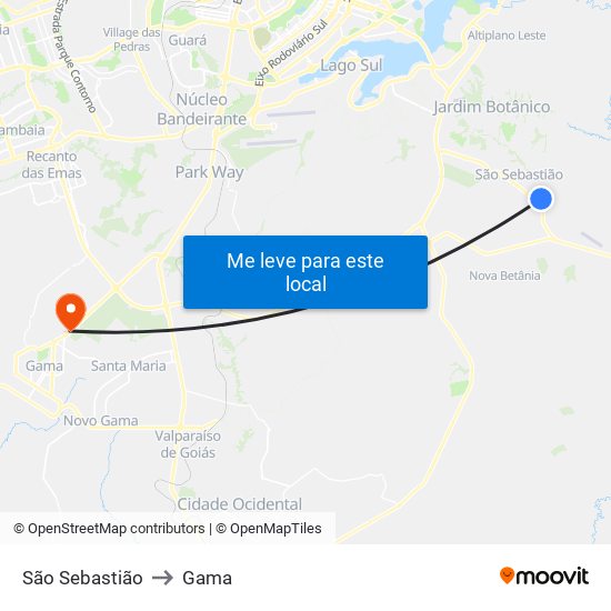 São Sebastião to Gama map