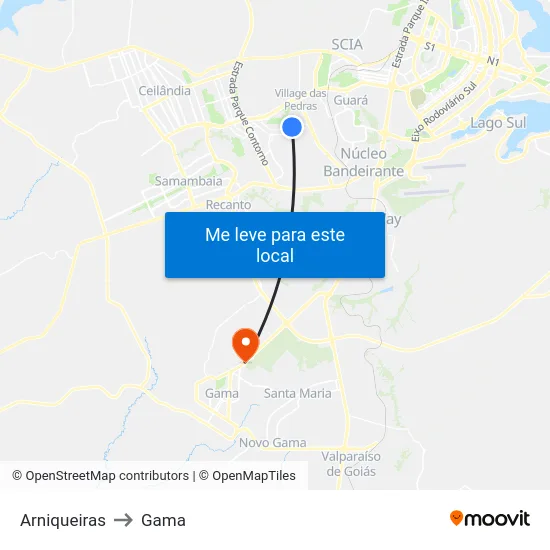 Arniqueiras to Gama map