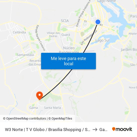 W3 Norte | T V Globo / Brasília Shopping / S H N to Gama map