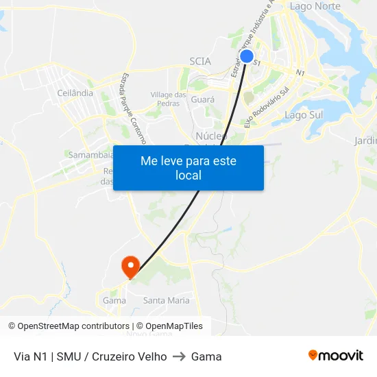 Via N1 | SMU / Cruzeiro Velho to Gama map