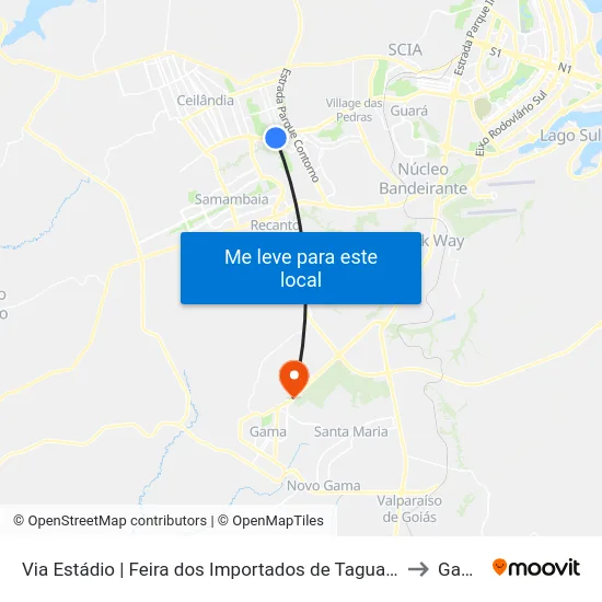 Via Estádio | Feira dos Importados de Taguatinga to Gama map