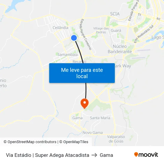 Via Estádio | Super Adega Atacadista to Gama map