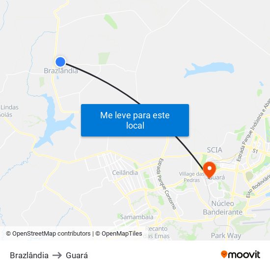 Brazlândia to Guará map
