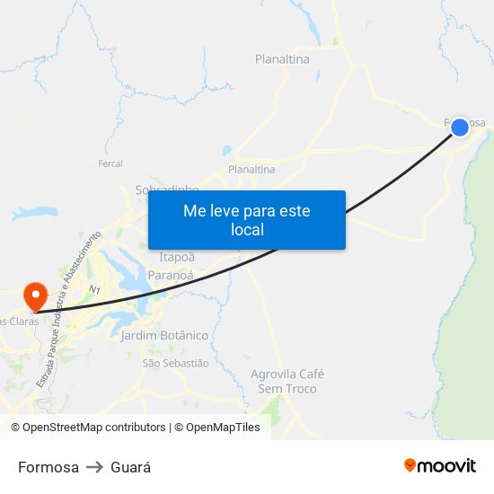 Formosa to Guará map