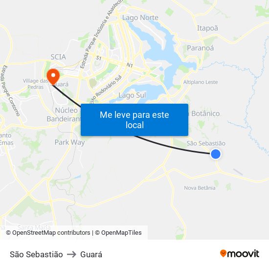 São Sebastião to Guará map
