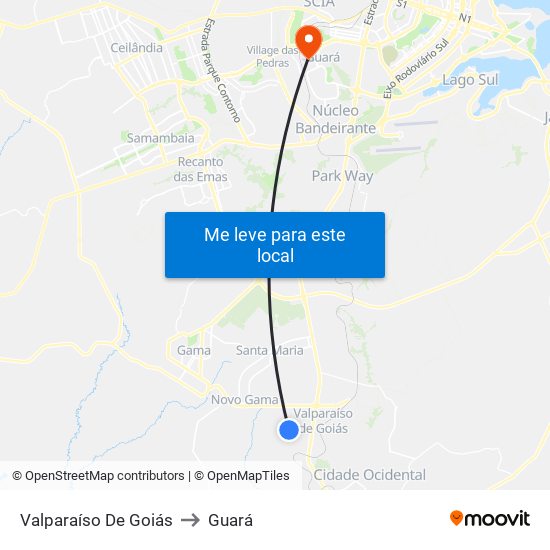 Valparaíso De Goiás to Guará map