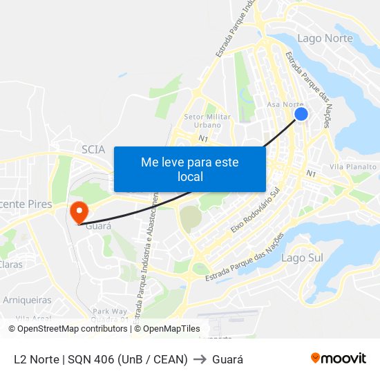 L2 Norte | SQN 406 (UnB / CEAN) to Guará map