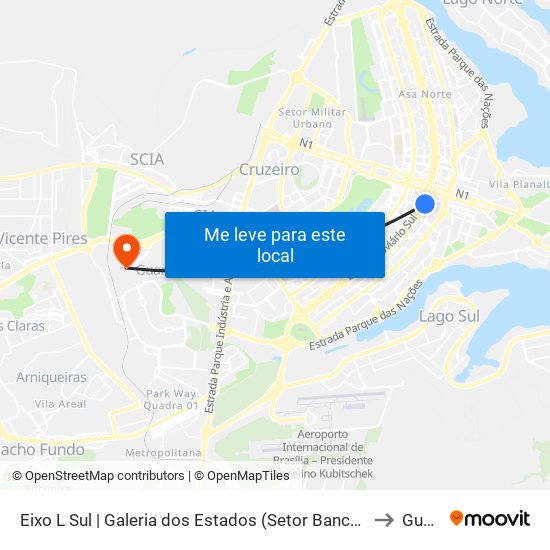 Eixo L Sul | Galeria dos Estados (Setor Bancário Sul) to Guará map