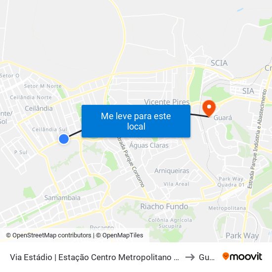 Via Estádio | Estação Centro Metropolitano / Detran to Guará map