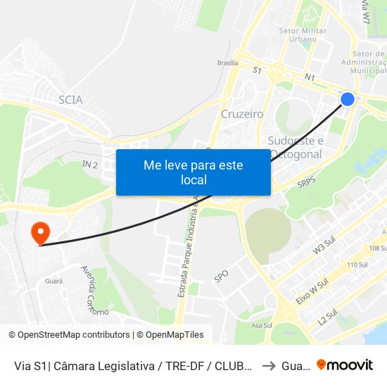 Via S1| Câmara Legislativa / Tre-Df / Radio Clube Fm to Guará map