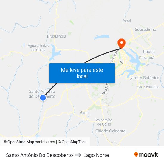 Santo Antônio Do Descoberto to Lago Norte map