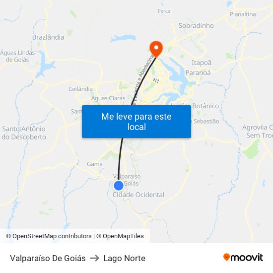 Valparaíso De Goiás to Lago Norte map