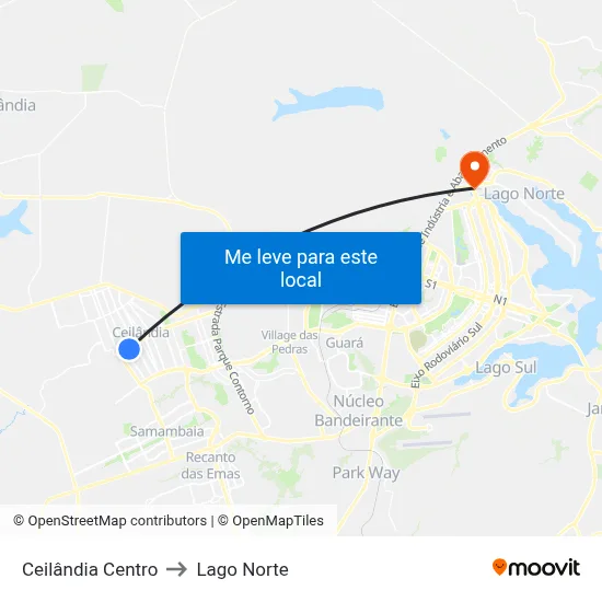 Ceilândia Centro to Lago Norte map
