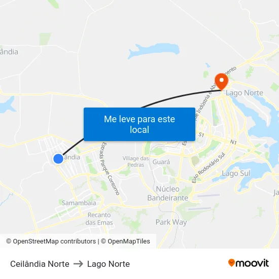 Ceilândia Norte to Lago Norte map