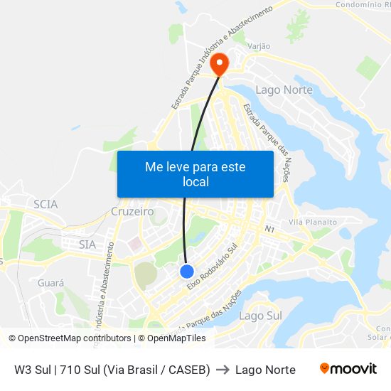 W3 Sul | 710 Sul (Via Brasil / CASEB) to Lago Norte map