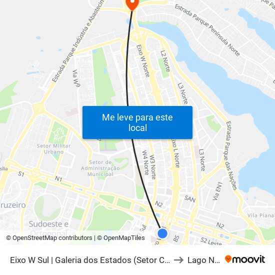 Eixo W Sul | Galeria dos Estados (Setor Comercial Sul) to Lago Norte map