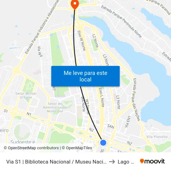 Via S1 | Biblioteca Nacional / Museu Nacional / SESI LAB to Lago Norte map