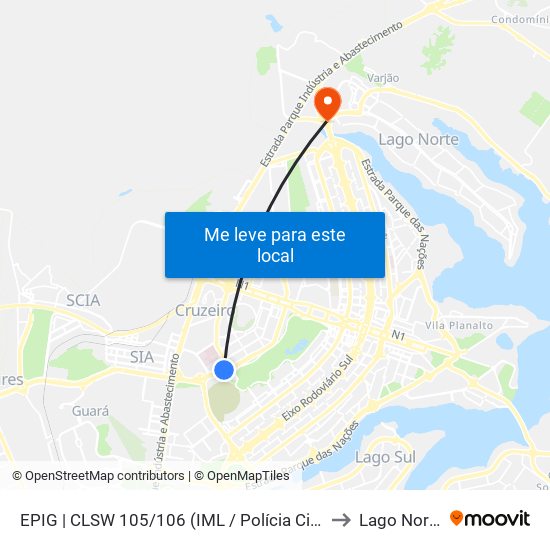 EPIG | CLSW 105/106 (IML / Polícia Civil) to Lago Norte map