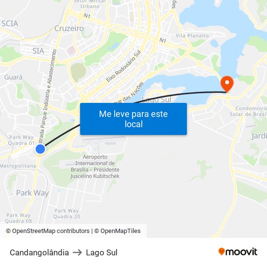 Candangolândia to Lago Sul map