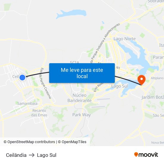 Ceilândia to Lago Sul map