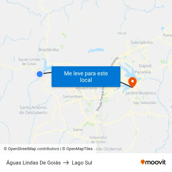 Águas Lindas De Goiás to Lago Sul map