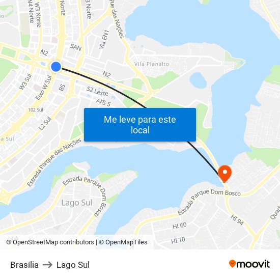 Brasília to Lago Sul map