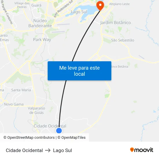 Cidade Ocidental to Lago Sul map