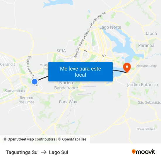 Taguatinga Sul to Lago Sul map