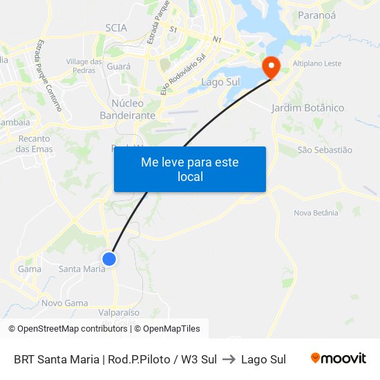 BRT Santa Maria | Rod.P.Piloto / W3 Sul to Lago Sul map