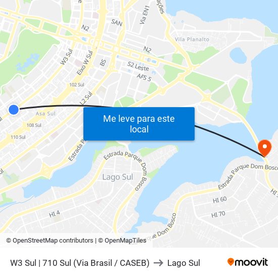 W3 Sul | 710 Sul (Via Brasil / CASEB) to Lago Sul map