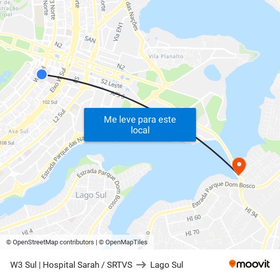 W3 Sul | Hospital Sarah / SRTVS to Lago Sul map