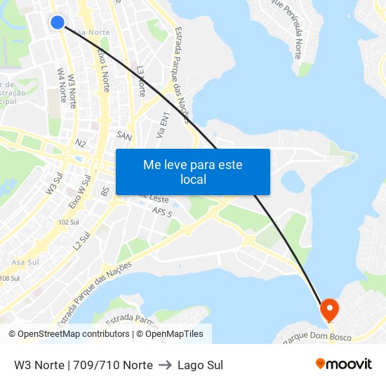 W3 Norte | 709/710 Norte to Lago Sul map