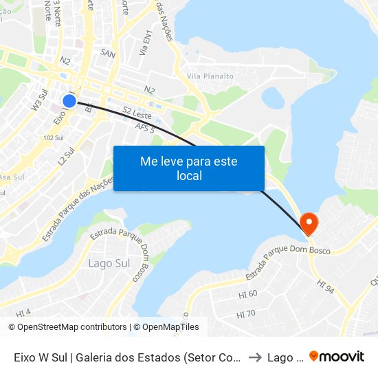 Eixo W Sul | Galeria dos Estados (Setor Comercial Sul) to Lago Sul map