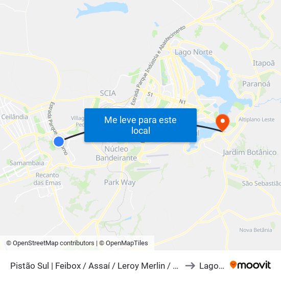 Pistão Sul | Feibox / Assaí / Leroy Merlin / Pátio Capital to Lago Sul map