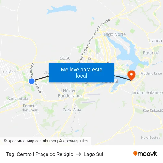 Tag. Centro | Praça do Relógio to Lago Sul map
