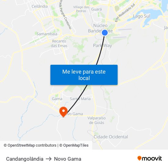 Candangolândia to Novo Gama map