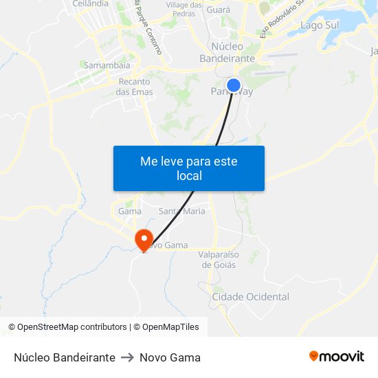 Núcleo Bandeirante to Novo Gama map