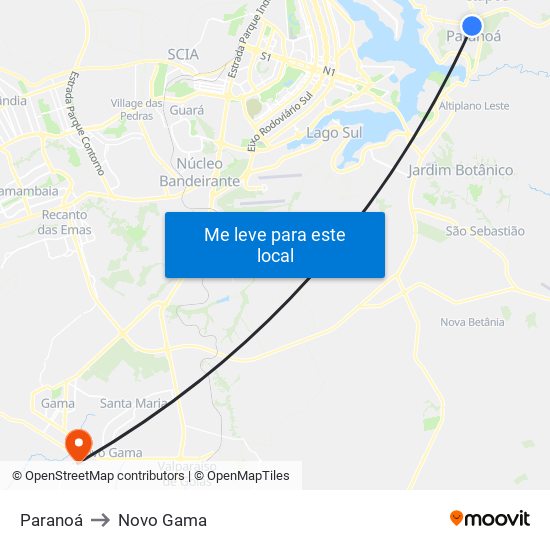 Paranoá to Novo Gama map