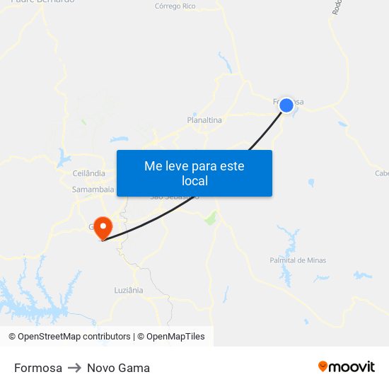 Formosa to Novo Gama map