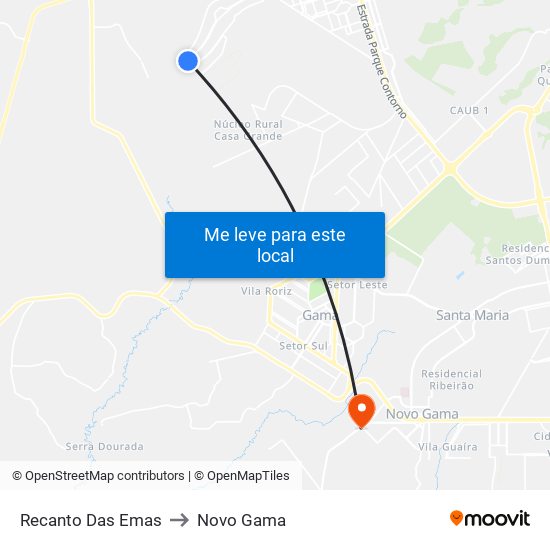 Recanto Das Emas to Novo Gama map