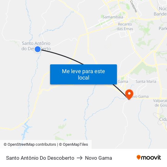 Santo Antônio Do Descoberto to Novo Gama map