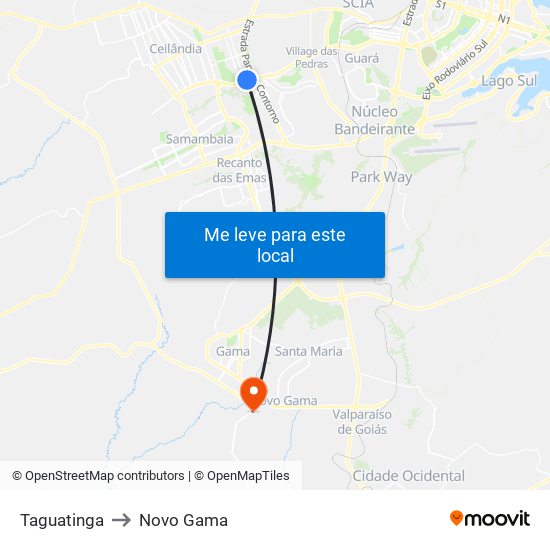 Taguatinga to Novo Gama map