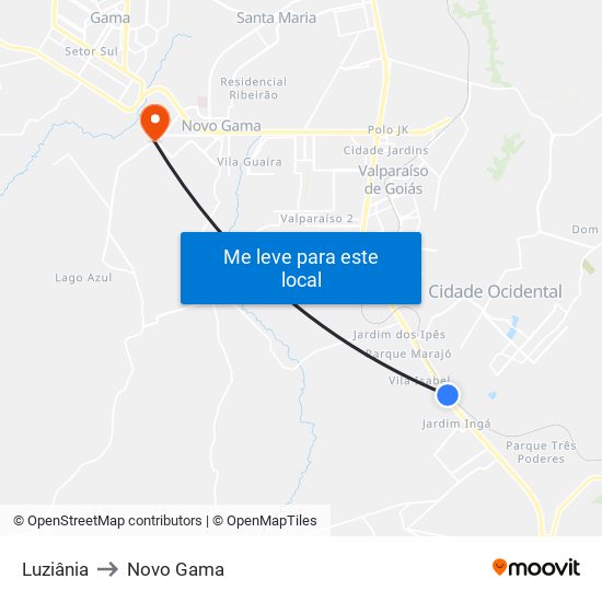 Luziânia to Novo Gama map