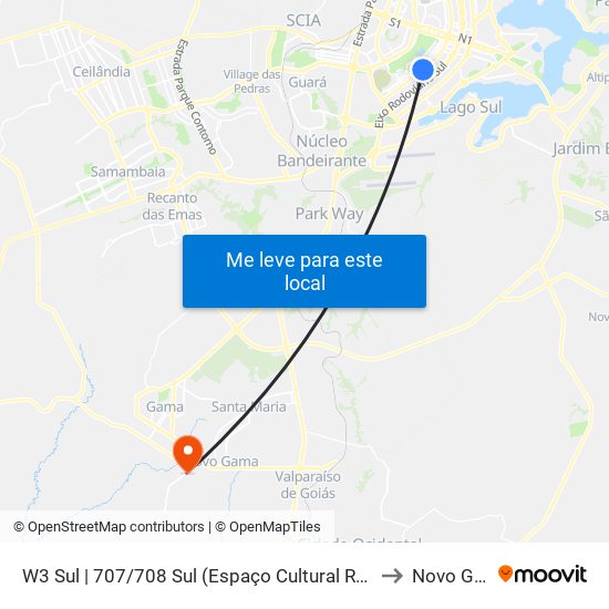 W3 Sul | 707/708 Sul (Espaço Cultural Renato Russo) to Novo Gama map