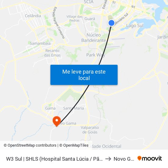 W3 Sul | SHLS (Hospital Santa Lúcia / Pão de Açúcar) to Novo Gama map